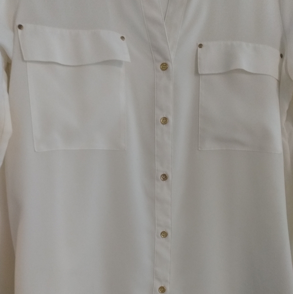 Calvin Klein Sheer Blouse w/Gold Button Detail - Picture 6 of 8